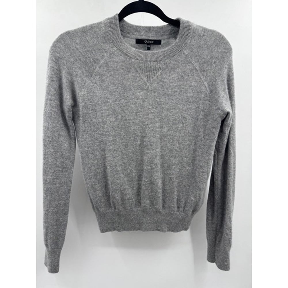 Quince Womens Heather Grey Cashmere Crewneck Raglan Sweater XS Minimalist - Picture 3 of 9